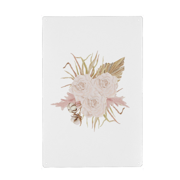 Holzbild "Boho Rosenstrauß" artboxONE - Floral - Blume,Kunst,Aquarell,Pflanze,Botanische,Boho,Hochzeit,Blumenstrauß,Rose,Blumen,Rosa,Blatt,Blätter