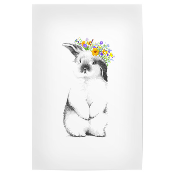 Poster "Kaninchen mit Kranz" artboxONE - Floral,Tiere - Kaninchen,Hase,Ostern,Osterhase,Tier,Tiere,Kranz,Blumen,Blumen,Kunstwerke