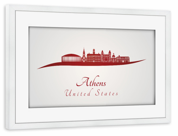 Poster mit Rahmen weiß "Skyline Athens OH in Rot" artboxONE - Städte