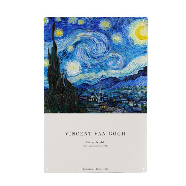Holzbild "Van Gogh - Sternennacht" artboxONE - Städte,Natur - Nacht,Sterne,Himmel,Stadt,Van gogh,Kunstwerk,Kunstdruck,Mond,Kunst,Malerei,Gemälde