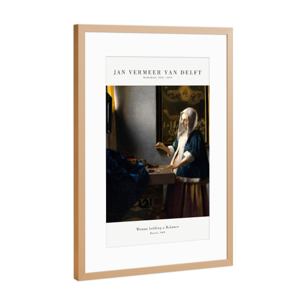 Poster mit Rahmen Kupfer "Vermeer - Die Frau mit der Waage" artboxONE - Menschen - Frau,Kunstdruck,Kunstwerk,Vermeer,Barock,Kunst,Malerei,Gemälde