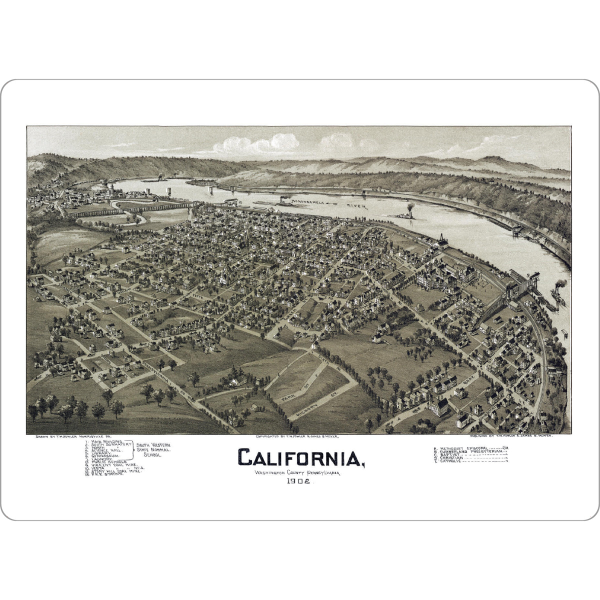 Tischset "Karte von Kalifornien-Pennsylvania" artboxONE - Kartografie - Karte,Flach,Jahrgang,Stadt,Alte,Retro,Abbildung,Reise - Bild karte