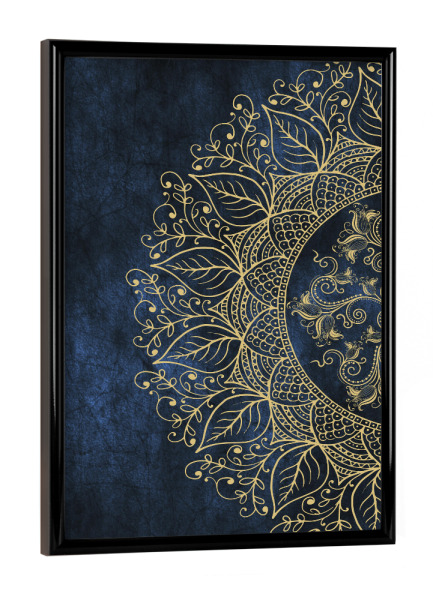 Poster mit schwarzem Rahmen "Mandaleaf blau & gold" artboxONE - Natur,Floral,Abstrakt