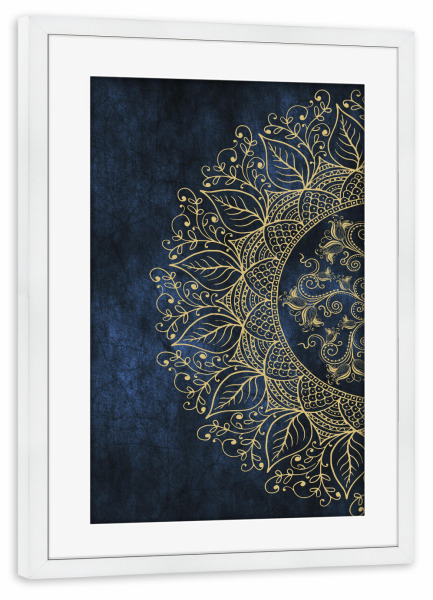 Poster mit Rahmen weiß "Mandaleaf blau & gold" artboxONE - Natur,Floral,Abstrakt