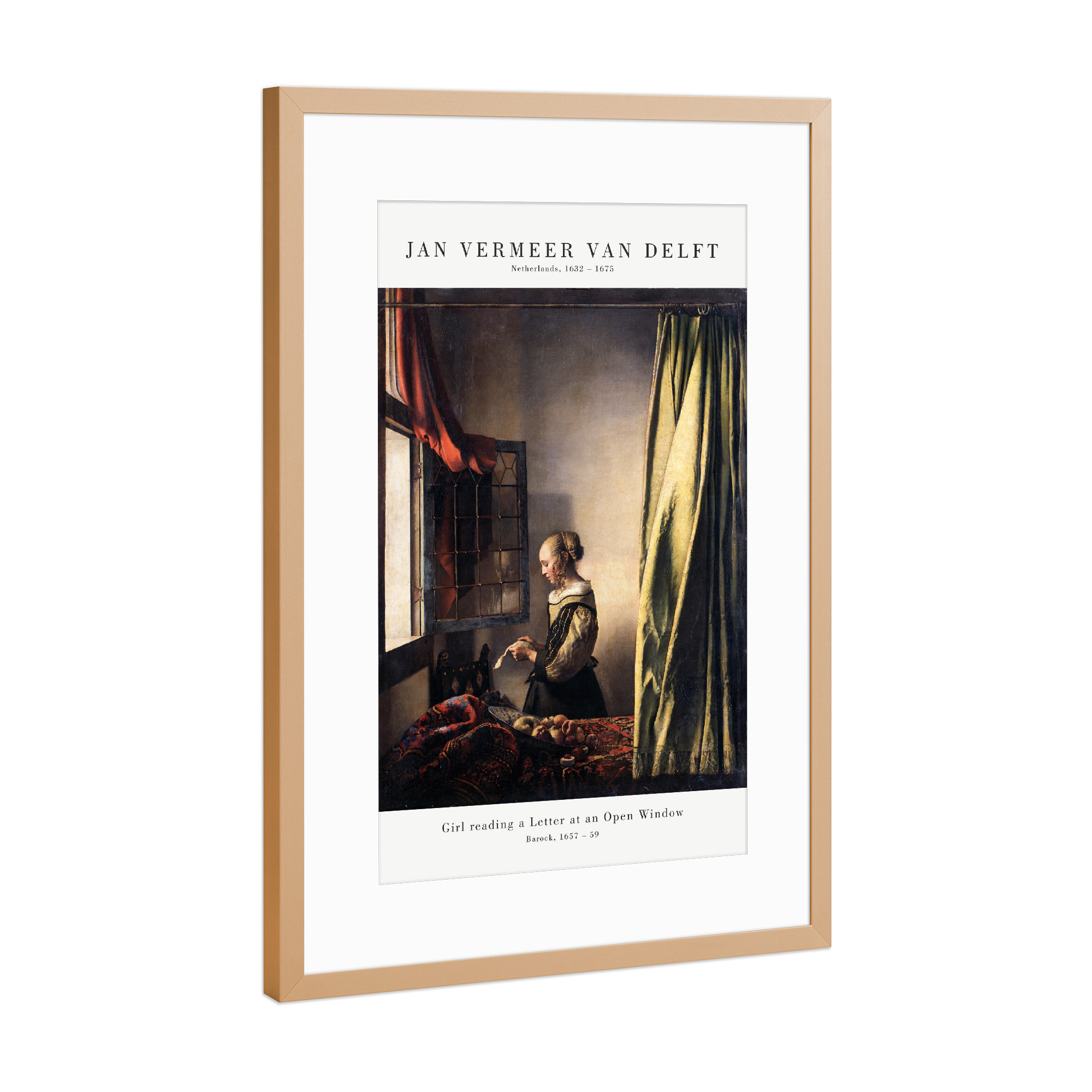 Poster mit Rahmen Kupfer "Veermer - Frau mit dem Liebesbrief" artboxONE - Menschen,Liebe