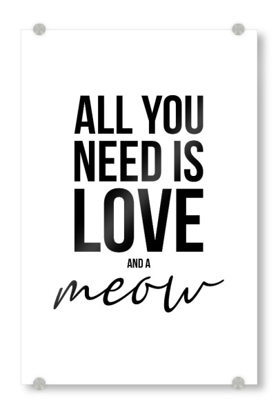 Acrylglasbild "LOVE AND CATS (White)" artboxONE - Typografie,Tiere,Schwarzweiß