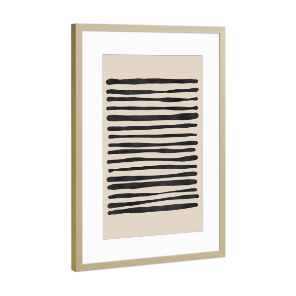 Poster mit Rahmen Gold "Beige schwarze Strichzeichnungen" artboxONE - Abstrakt,Geometrie