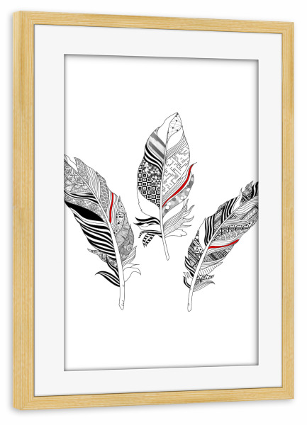 Poster mit Rahmen kiefer "Stammes-Federn" artboxONE - Natur,Tiere,Abstrakt - Feder,Vogel,Tier,Natur,Stammes-,Mandala,Zen,Yoga