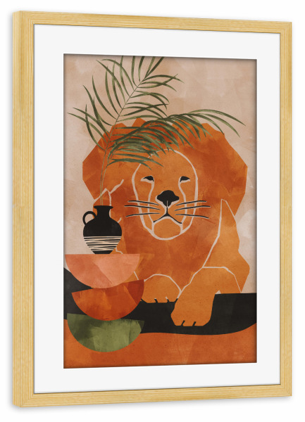 Poster mit Rahmen kiefer "Boho Löwe" artboxONE - Natur,Floral,Tiere