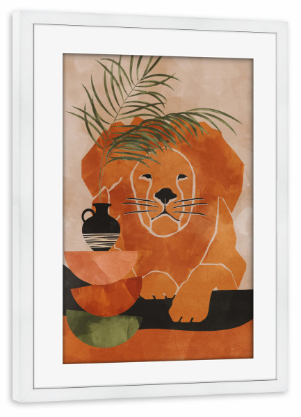 Poster mit Rahmen weiß "Boho Löwe" artboxONE - Natur,Floral,Tiere