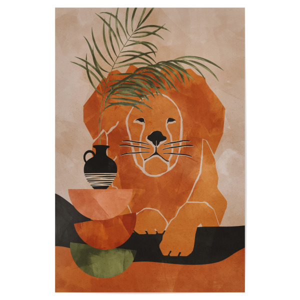 Poster 30x20 cm "Boho Löwe" artboxONE - Natur,Floral,Tiere - Lion,Boho,Bohemian,Floral,Flowers,Spring,Orange,Löwe,Geometric,Geometric,Blumen,Frühling