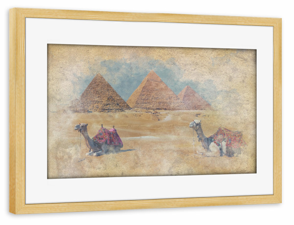 Poster mit Rahmen kiefer "Aquarell der Pyramiden von Gizeh" artboxONE - Städte,Reise,Architektur,Reise / Afrika,Reise / Länder
