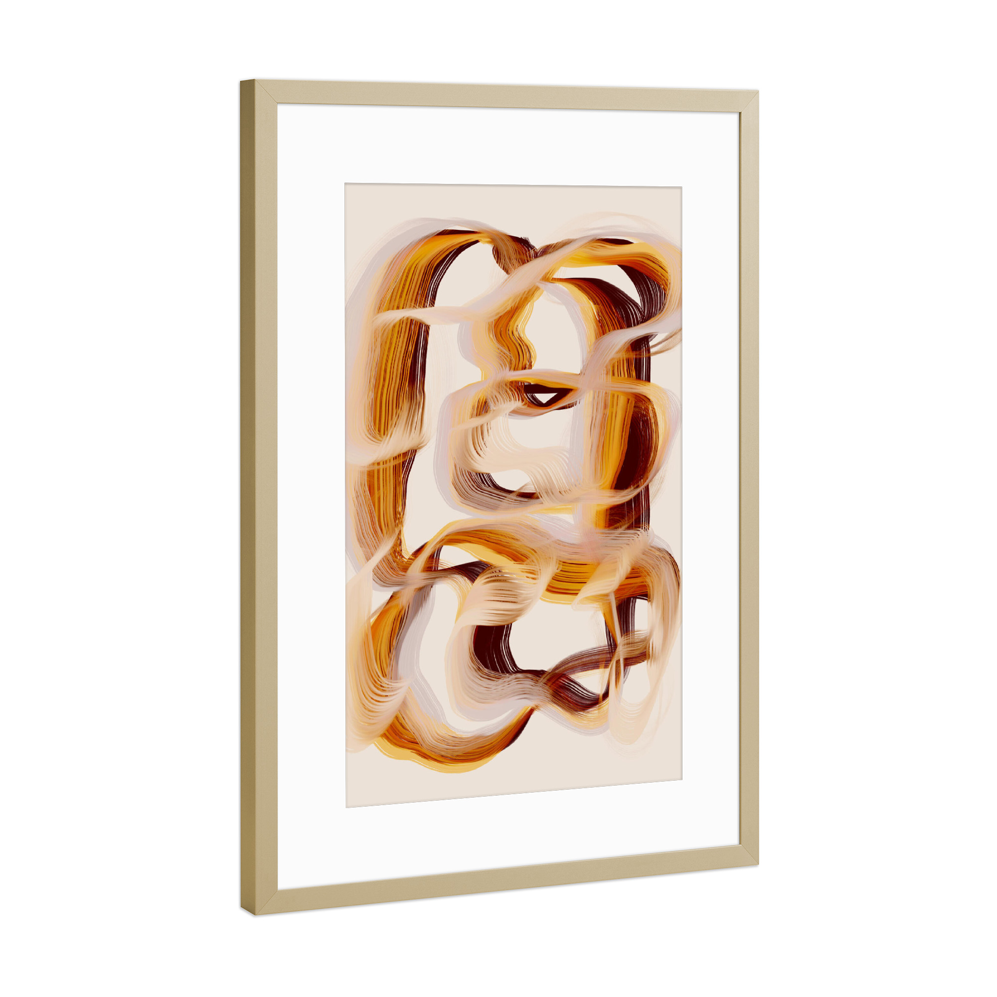 Poster mit Rahmen Gold "Karamell" artboxONE - Abstrakt,Für Mama,Für Papa - Karamell,Abstrakt,Formen,Pinselstriche,Strokes,Braun,Beige