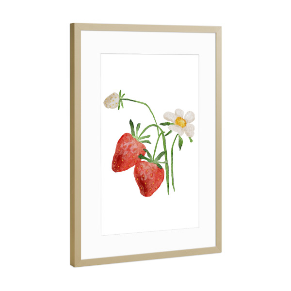 Poster mit Rahmen Gold "Aquarell Fruchterdbeere" artboxONE - Essen & Trinken / Obst & Gemüse