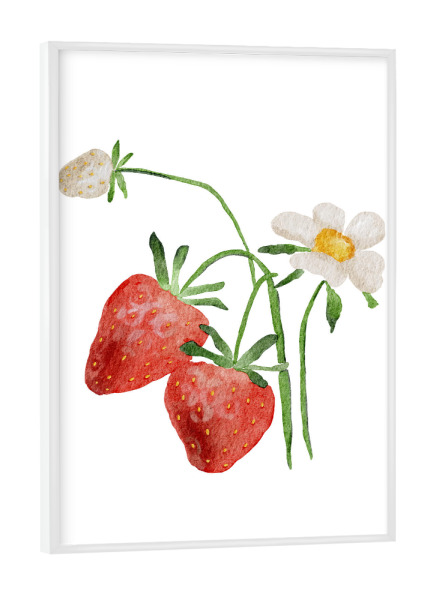 Poster mit weißem Rahmen "Aquarell Fruchterdbeere" artboxONE - Essen & Trinken / Obst & Gemüse