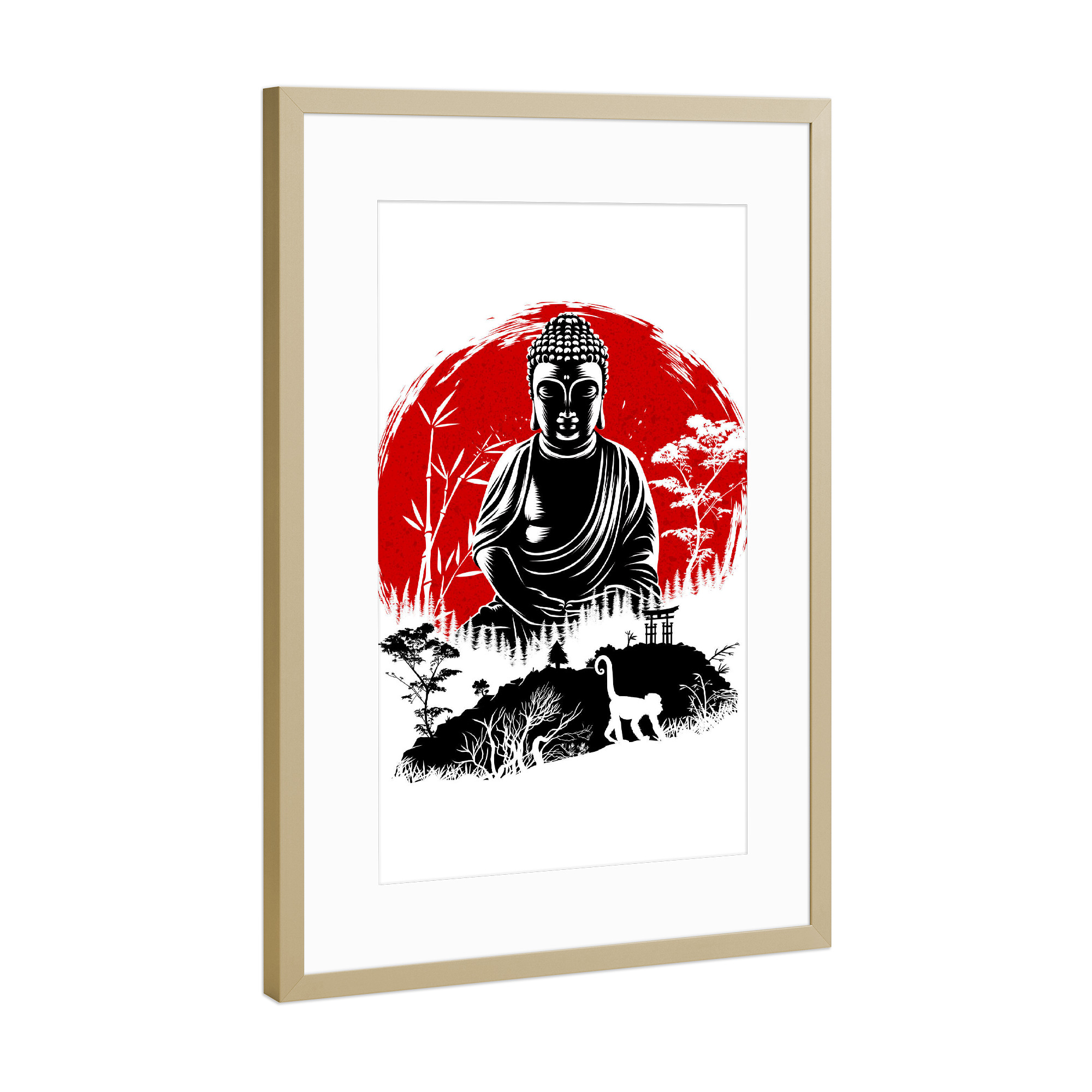 Poster mit Rahmen Gold "Buddha unter der Sonne" artboxONE - Tiere