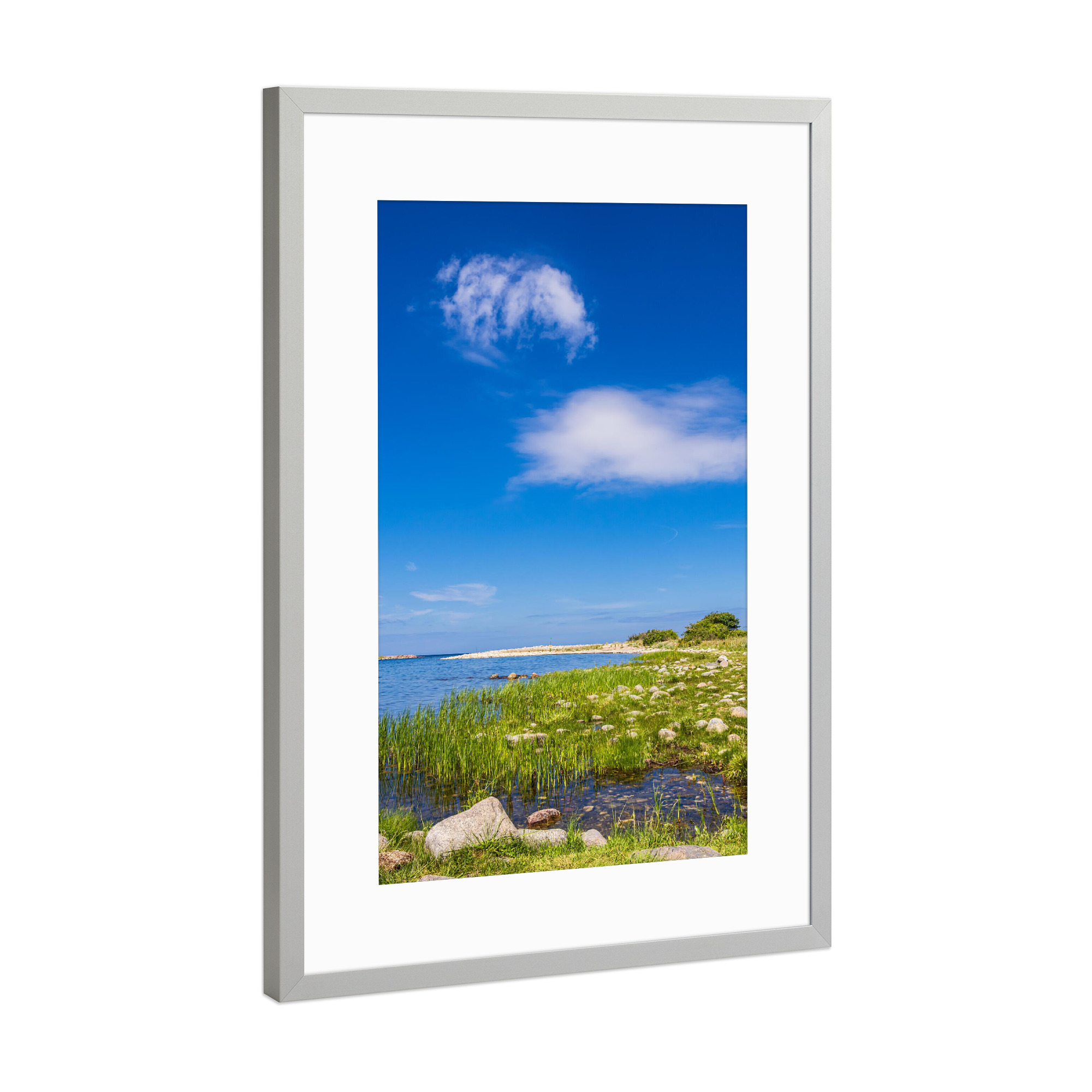 Poster mit Rahmen Silber "Schilf, Steine, Wolkenhimmel" artboxONE - Natur,Reise,Reise / Strand und Meer,Reise / Länder