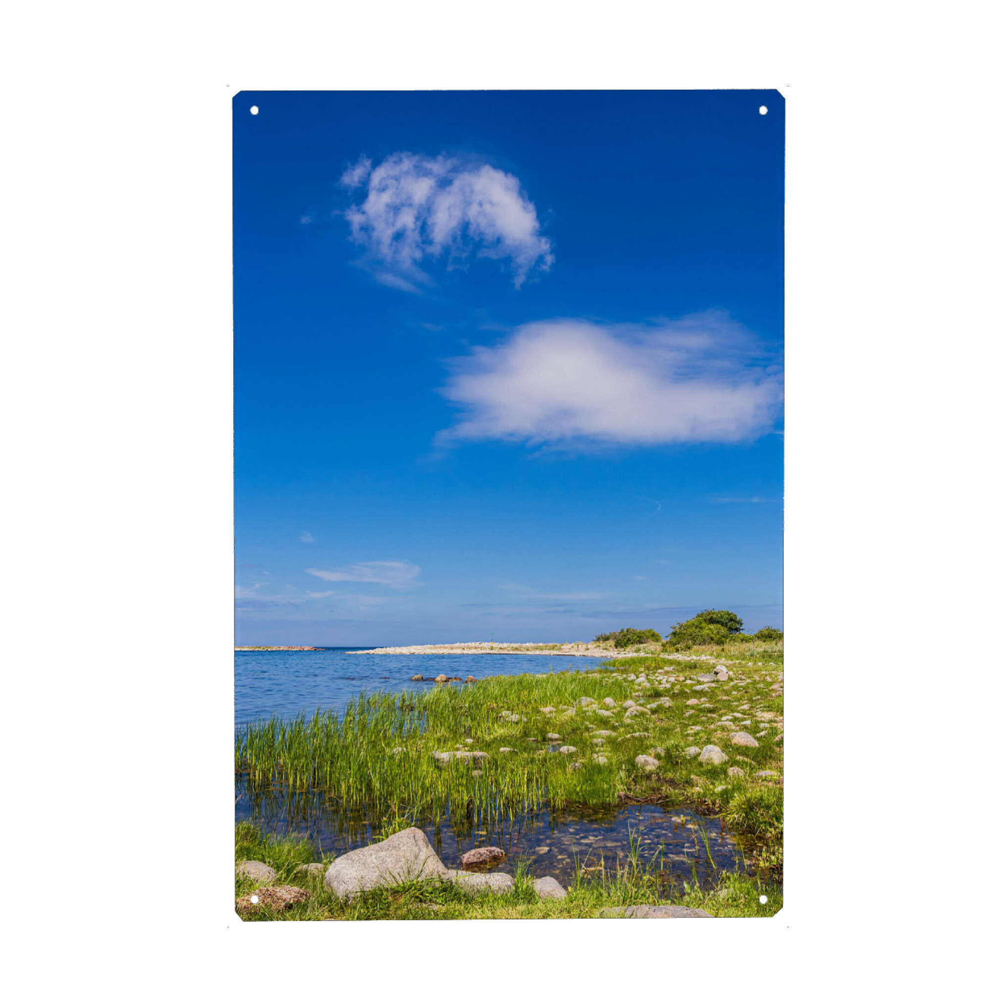 Holzbild "Schilf, Steine, Wolkenhimmel" artboxONE - Natur,Reise,Reise / Strand und Meer,Reise / Länder