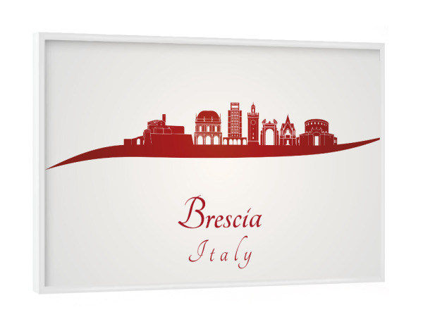 Poster mit weißem Rahmen "Brescia-Skyline in Rot" artboxONE - Städte,Architektur