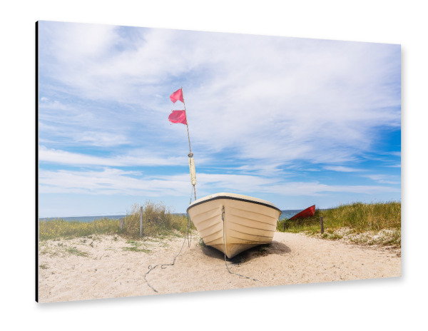 Alu-Dibond "Fischerboot, Düne, Wolken" 30x20 cm artboxONE