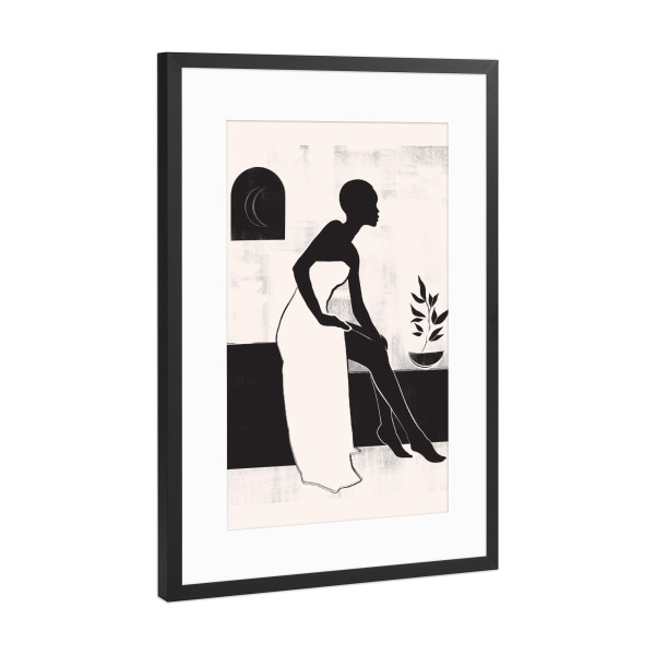 Poster mit Rahmen Schwarz (Metallic) "Saubere Frau weiß" artboxONE - Abstrakt - Abstrakt,Weiß,Beige,Blatt,Frau