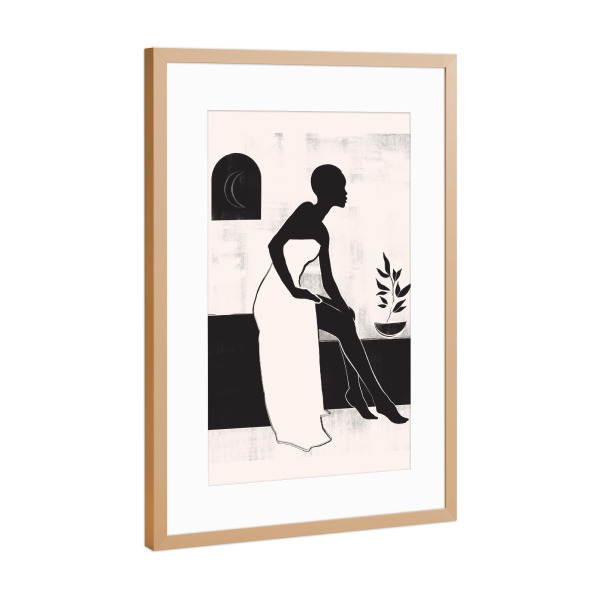 Poster mit Rahmen Kupfer "Saubere Frau weiß" artboxONE - Abstrakt - Abstrakt,Weiß,Beige,Blatt,Frau