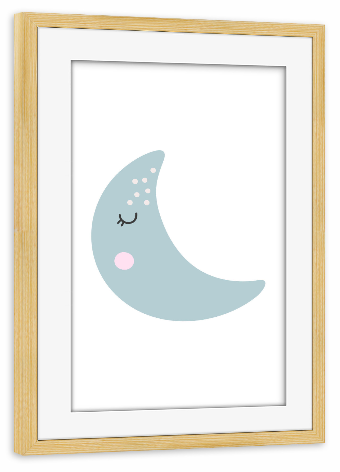 Poster mit Rahmen kiefer "Glückliche Mondillustration" artboxONE - Für Kinder - Mond,Abstrakt,Boho,Glücklich,Blau,Mondkunst,Babymond,Baby,Kind,Kinder