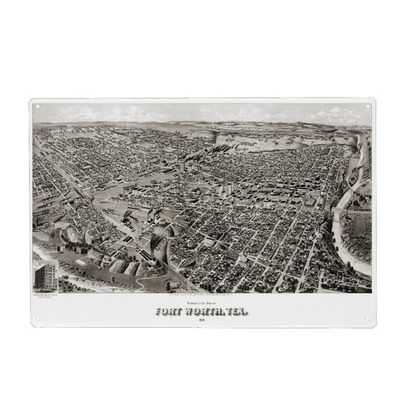 Metall Poster "Karte von Fort Worth" artboxONE - Kartografie - Karte,Karten,Flach,Jahrgang,Stadt,Alte,Retro,Abbildung,Reise - Blechschild