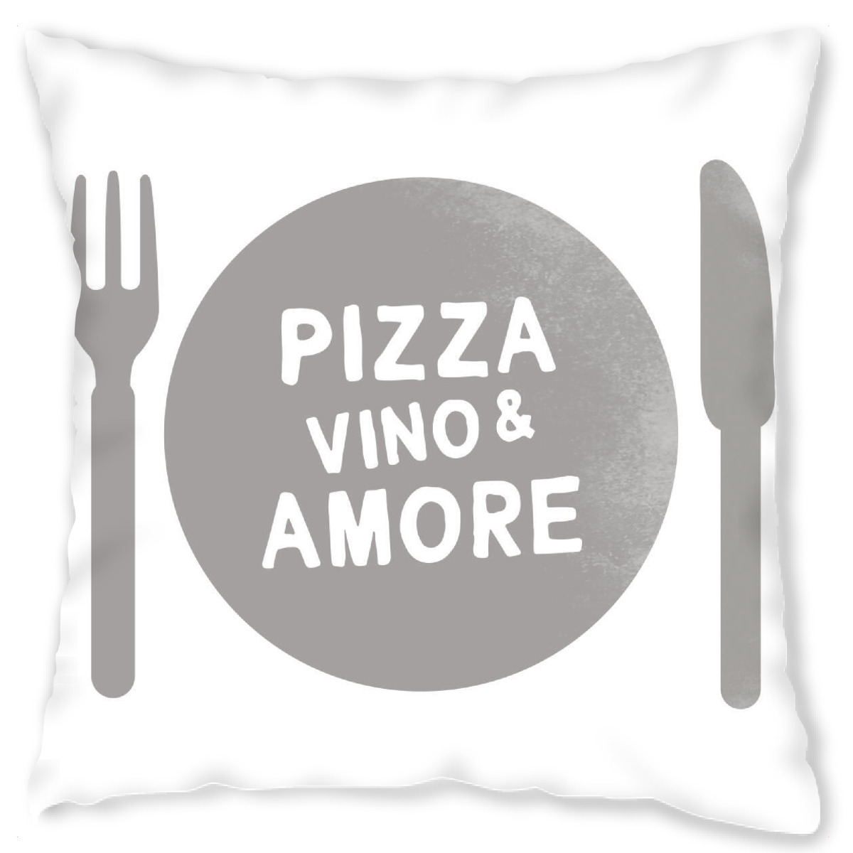 Design-Kissen "Pizza, Vino & Amore I Set grau" artboxONE - Typografie,Essen & Trinken,Liebe,Essen & Trinken / Alkohol,Lustig