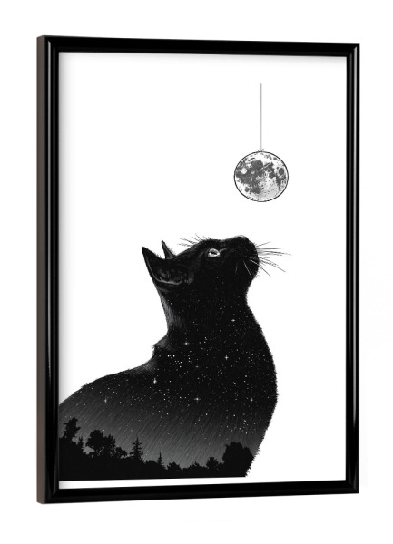 Poster mit schwarzem Rahmen "Katze mit Mond" artboxONE - Tiere,Galaxy