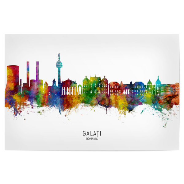 Poster 30x20 cm "Galaţi Rumänien Skyline txt" artboxONE - Städte - Galaţi,Rumänien,Skyline,Stadtbild,Stadtbild,Aquarell,Malerei