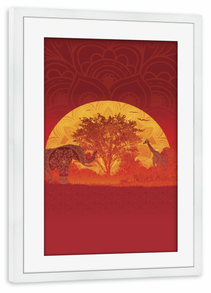 Poster mit Rahmen weiß "Afrika" artboxONE - Tiere,Abstrakt,Reise / Afrika - Afrika,Elefant,Giraffe,Vektor,Mandala,Yoga,Zen,Tribal