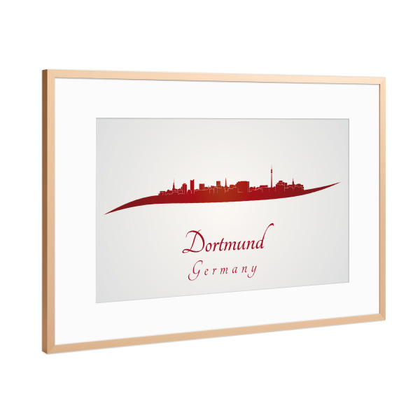 Poster mit Rahmen Kupfer "Dortmunder Skyline in Rot" artboxONE - Städte,Architektur