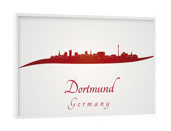 Poster mit weißem Rahmen "Dortmunder Skyline in Rot" artboxONE - Städte,Architektur
