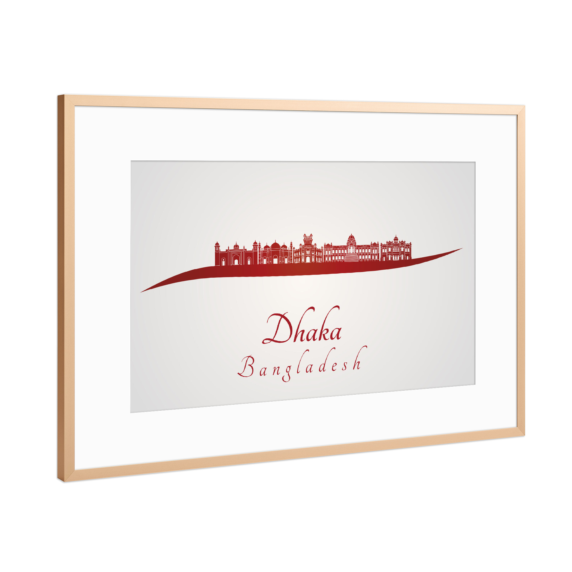 Poster mit Rahmen Kupfer "Skyline von Dhaka in Rot" artboxONE - Städte,Architektur