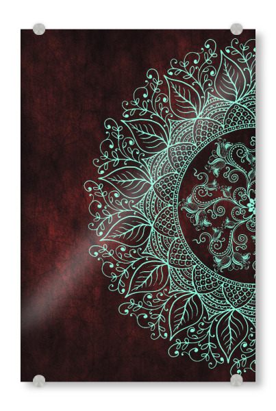 Acrylglasbild "Mandaleaf Rot" artboxONE - Natur,Floral,Abstrakt - Mandala,Vektor,Digital,Blatt,Natur,Abstrakt,Arabisch,Yoga,Zen,Meditation