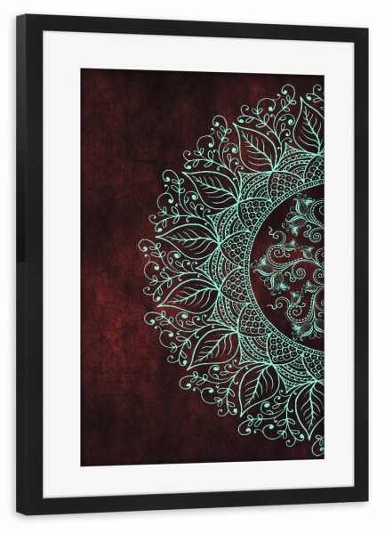 Poster mit Rahmen schwarz "Mandaleaf Rot" artboxONE - Natur,Floral,Abstrakt - Mandala,Vektor,Digital,Blatt,Natur,Abstrakt,Arabisch,Yoga,Zen,Meditation