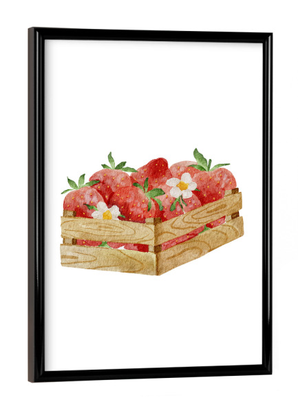 Poster mit schwarzem Rahmen "Kiste mit Erdbeeren" artboxONE - Essen & Trinken / Obst & Gemüse