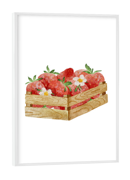 Poster mit weißem Rahmen "Kiste mit Erdbeeren" artboxONE - Essen & Trinken / Obst & Gemüse
