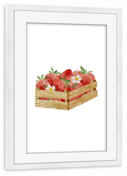 Poster mit Rahmen weiß "Kiste mit Erdbeeren" artboxONE - Essen & Trinken / Obst & Gemüse