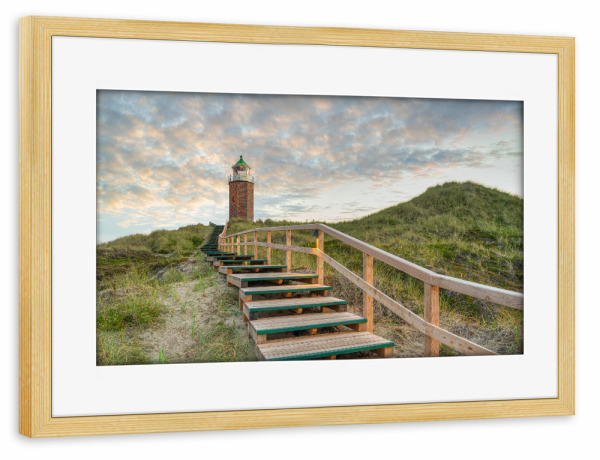 Poster mit Rahmen kiefer "Sylt Quermarkenfeuer Rotes Kliff" artboxONE - Natur,Reise,Architektur,Reise / Strand und Meer