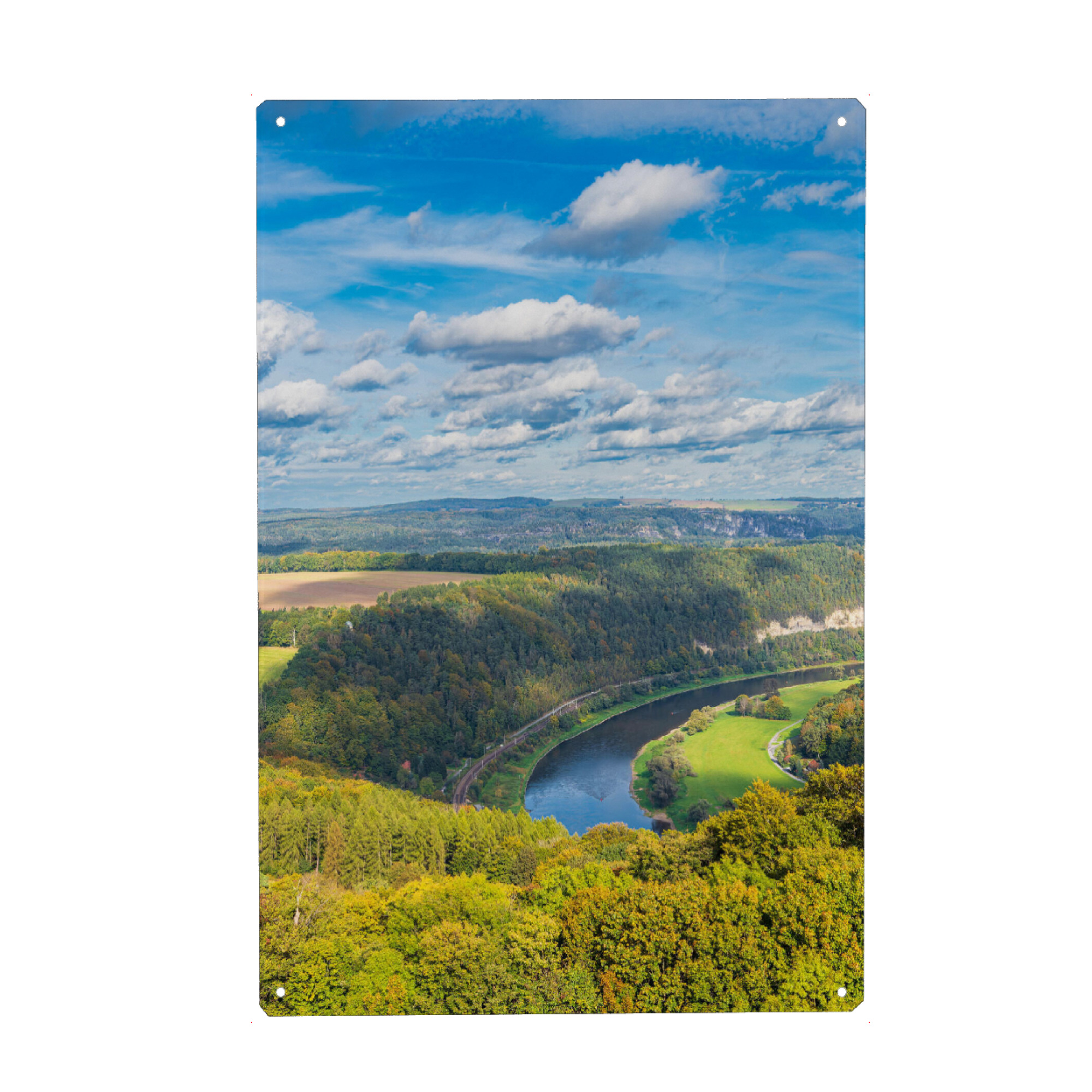 Metall Poster "Wald, Fluss, Berge" artboxONE - Natur,Reise