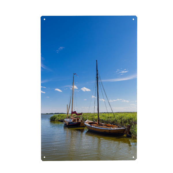 Metall Poster "Segelschiffe, Schilf, Hafen" artboxONE - Natur,Reise,Reise / Strand und Meer