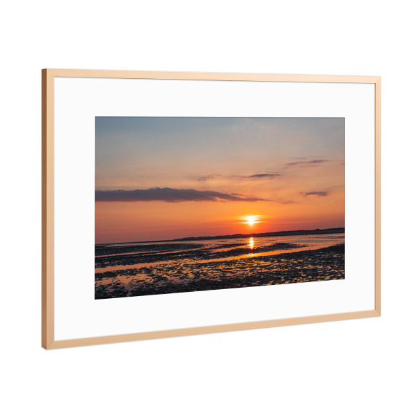 Poster mit Rahmen Kupfer "Watt, Priel, Sonne" artboxONE - Natur,Reise,Reise / Strand und Meer