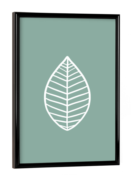 Poster mit schwarzem Rahmen "Blatt auf Pastell Grün" artboxONE - Natur,Floral,Abstrakt,Geometrie