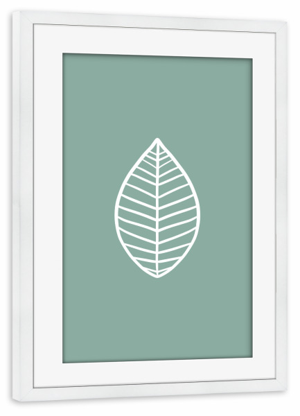 Poster mit Rahmen weiß "Blatt auf Pastell Grün" artboxONE - Natur,Floral,Abstrakt,Geometrie