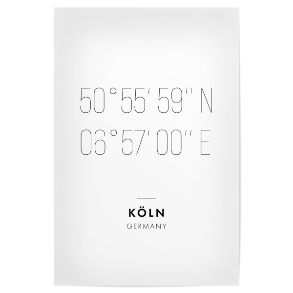 Poster 30x20 cm "Koordinaten Köln" artboxONE - Städte,Städte / Köln,Reise,Schwarzweiß,Kartografie