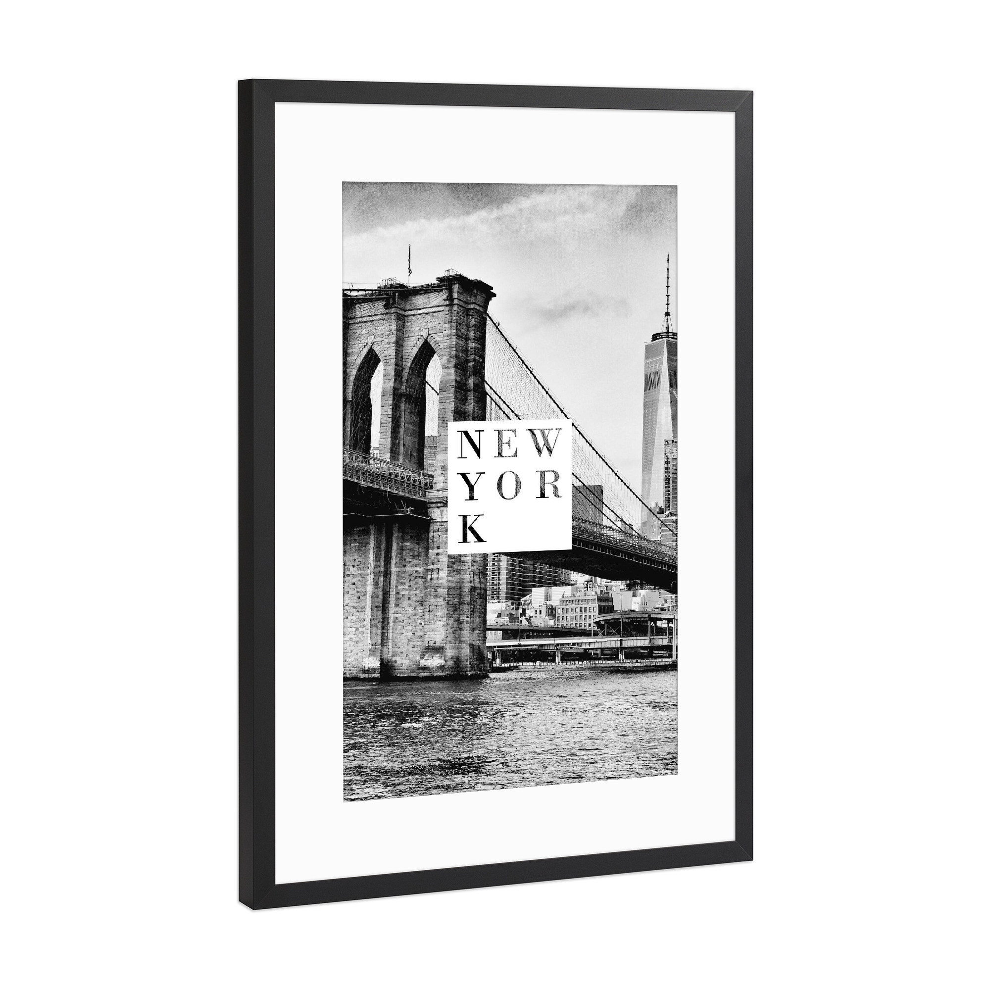 Poster mit Rahmen Schwarz (Metallic) "New York sw" artboxONE - Städte / New York,Typografie,Architektur
