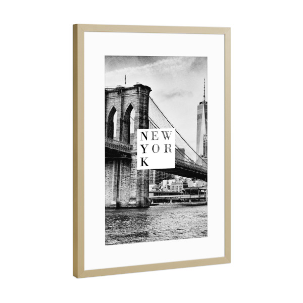 Poster mit Rahmen Gold "New York sw" artboxONE - Städte / New York,Typografie,Architektur