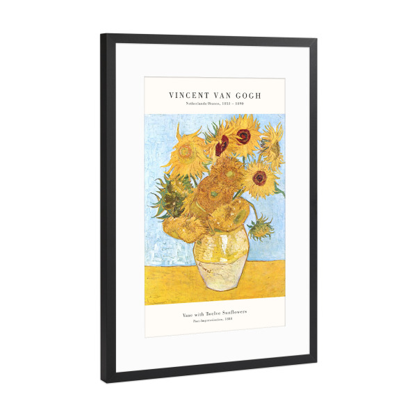 Poster mit Rahmen Schwarz (Metallic) "Van Gogh - Zwölf Sonnenblumen" artboxONE - Natur,Floral